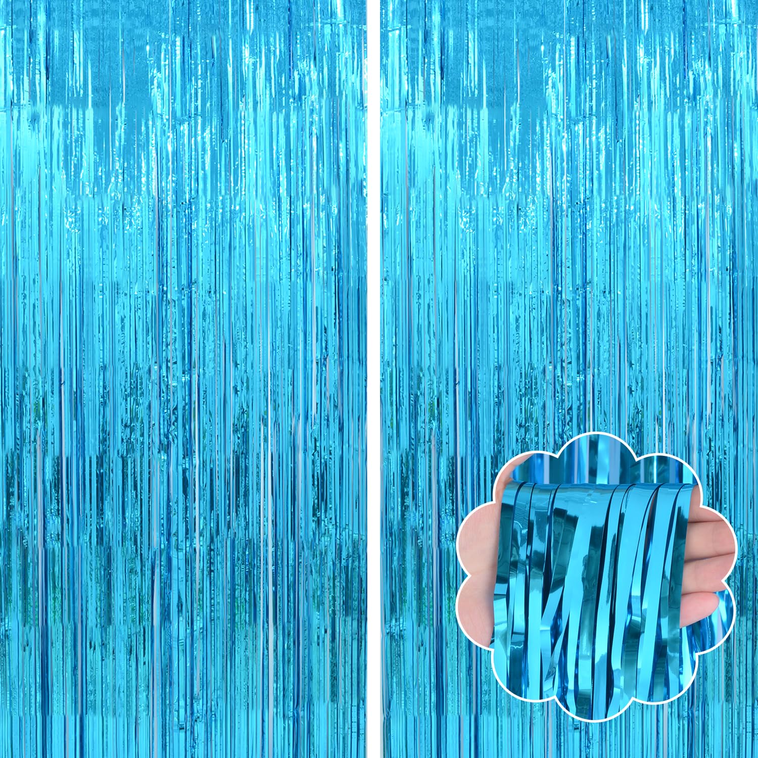 Yukl Blue Backdrop Curtain Door Streamers 2Pack Blue Streamers Party Decorations Blue Foil Fringe Curtain Blue Tinsel Fringe Bac